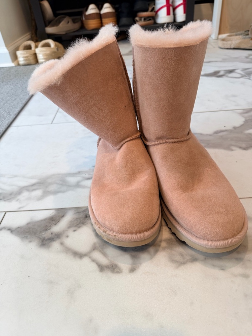 UGG Pink Suede Shearling Mid-Calf Winter Boots